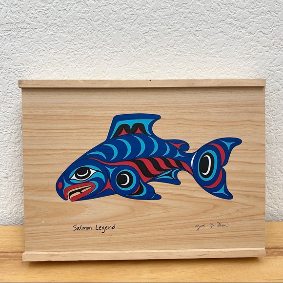 Salmon Legend by Joe Wilson Wooden Decorative Sliding Box 7.5”X10” - Picture 1 of 9